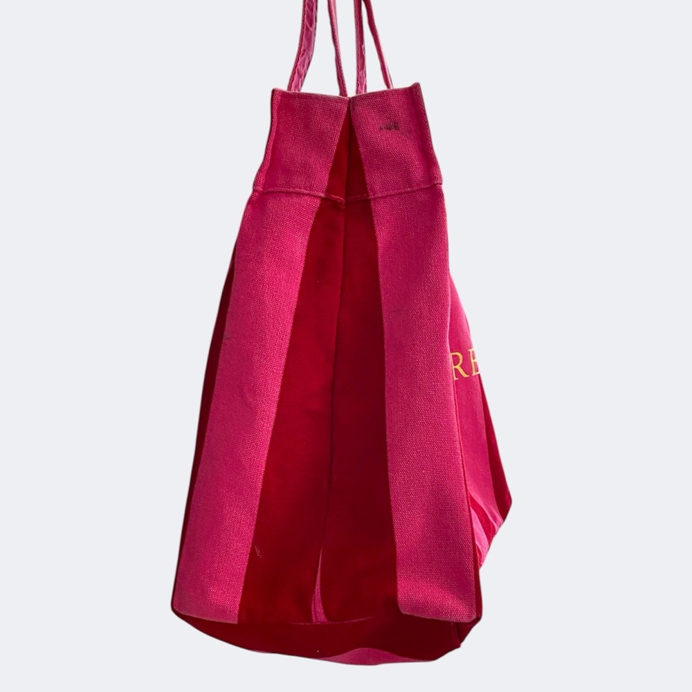 Victoria's Secret Pink Red Striped Canvas Tote Bag Metallic Beach Travel Summer - Picture 5 of 16